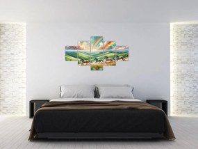 Obraz – Konie galopujące przez krajobraz (125x70 cm)