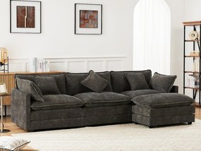 Sofa narożny 3-osobowy z weluru - z modułową podnóżkiem - Szary