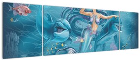 Obraz - Syrenka z delfinami (170x50 cm)