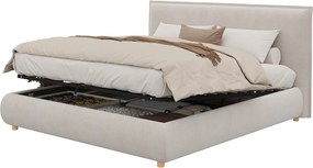 Tapicerowane łóżko z pojemnikiem 180x200 cm - Pikowane wezgłowie - Przechowywanie pod łóżkiem - Nogi z litego drewna - Z weluru - Beżowy