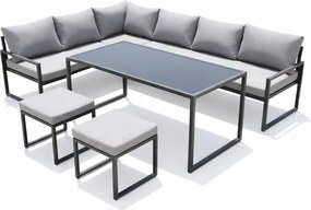 Zestaw mebli ogrodowych Borello XLS2013 - narożnik z 2 pufami i stołem obiadowym