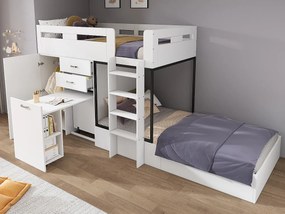 Łóżko piętrowe wielofunkcyjne - 2x90x200 cm - z szafą i wysuwanym biurkiem - Białe (bez materaca)