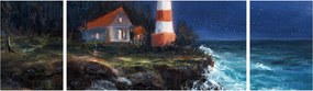 Obraz - Latarnia morska na brzegu oceanu, akwarela (170x50 cm)