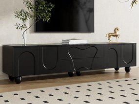 Szafa pod TV 180×40×42 cm - 2 szuflady i 4 drzwi - nogi z litego drewna - płyta wiórowa - czarny