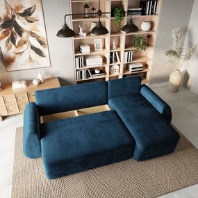 Masseno Narożnik GALVIS z funkcją spania i pojemnikiem na pościel Narozniki L, Rozkładana sofa - Niebieski, MONOLITH 77