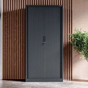 Metalowa szafa biurowa na akta z roletą DAMIAN, 900 x 1850 x 450 mm, antracytowa