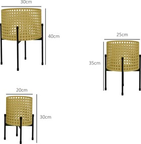 Outsunny Podstawki Pod Kwiaty, Zestaw 3 Szt., Metal, Do Użytku Wewnątrz i Na Zewnątrz, Czarno/Złoty