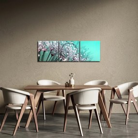 Obraz - zroszona roślina (z zegarem) (90x30 cm)