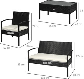 Outsunny komplet wypoczynkowy z technorattanu 7 elementów z poduszkami kolor czarny