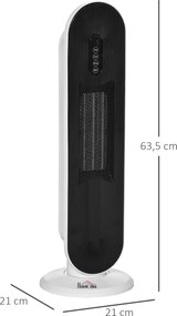 HOMCOM Grzejnik termoelektryczny 2000 Watt   Zdalne sterowanie 24-godzinny timer Oscylacja Metal, Plastik Biały + Czarny 21 x 21 x 63,5 cm