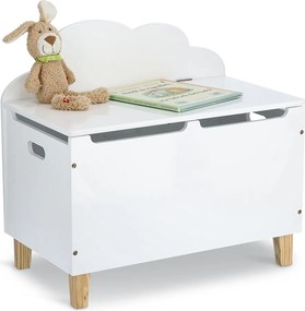 Drewniana skrzynia na zabawki CHMURKA, ława, 60 cm