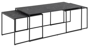 Stoliki z blatem w dekorze marmuru w kolorze matowej czerni zestaw 3 szt. 60x120 cm Infinity – Actona