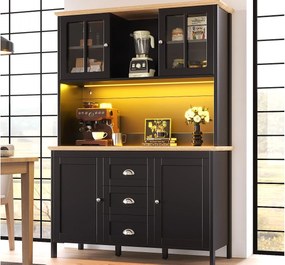 Mebel kuchenny - 120x40x179 cm - 4 drzwi i 3 szuflady - z oświetleniem LED - Czarny