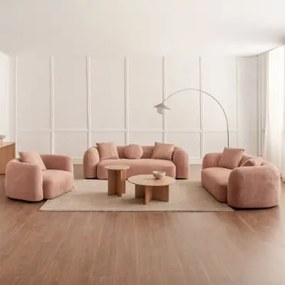 Zestaw Salonowy Z Modułową Sofą 3-osobową, Sofą 2-osobową I Fotelem Z Tkaniny Coco Chenille Tkaniny Szenil Rosa Palote | Daydream Pink - Sklum