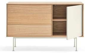 Kremowobiała komoda w dekorze drewna dębowego Teulat Yoko, szer. 128 cm