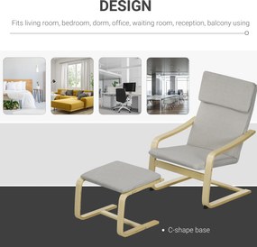 HOMCOM Fotel klubowy z podnóżkiem, pokrowiec imitujący len, drewniana rama, do 120 kg, Jasnoszary/Natura