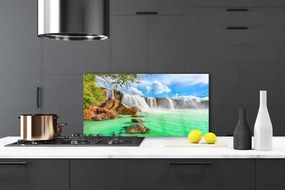 Panel Szklany do Kuchni Jezioro pod Górskim Wodospadem