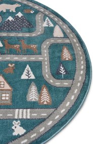 Dywan dziecięcy Adventures – Uliczki zielono-brązowo-szare koło 140 cm x 140 cm Atest Oeko-Tex