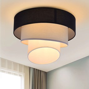 NETTLIFE Lampa sufitowa do salonu Lampa sufitowa z abażurem z tkaniny Ø40cm ciepły biały E27 nowoczesny czarny