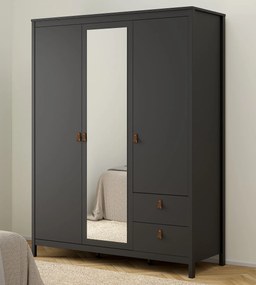 Trzydrzwiowa szafa z lustrem i szufladami Madrid, czarny mat