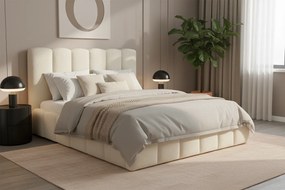 Łóżko tapicerowane Aura 180x200 z pojemnikiem - jasny beż bukla Quelle 02