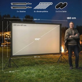HOMCOM 254 cm 16:9 HD 4K/8K ekran projekcyjny ze statywem, przenośny dwustronny ekran ze składanymi statywami, biały | Aosom PL