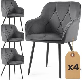 Zestaw 4 grafitowych nowoczesnych krzeseł welurowych - Lorviano