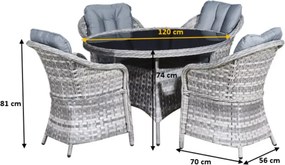 Zestaw mebli ogrodowych Bellano – elegancki komplet z technorattanu ze stołem i czarnym szklanym blatem 5 mm