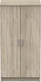 Nowoczesna szafka na buty 55 cm szczotkowany dąb i perłowa biel, 2 drzwi, 6 wyjmowanych półek, produkcja francuska