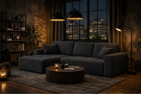 Narożnik w kształcie L z funkcją spania i pojemnikiem Ivo L, tkanina sztruksowa Poso, Szary, Lewy