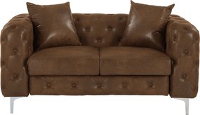 Kanapa 2-osobowa chesterfield z brązowej mikrofibry o wyglądzie postarzanej skóry - EDWINA