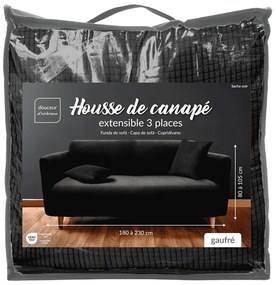 Czarny elastyczny pokrowiec na sofę 3-osobowy Sacha – douceur d'intérieur