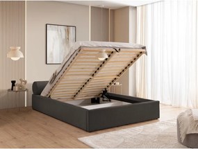 Ciemnoszare tapicerowane łóżko dwuosobowe ze schowkiem i stelażem 180x200 cm Cille – Ropez