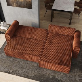 Masseno Narożnik VALTINO z funkcją spania i pojemnikiem na pościel Narozniki L, Rozkładana sofa - Brązowy, TILIA 52