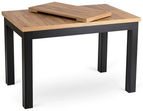 Zestaw Stół Rozkładany SKUBI 120-160 cm Dąb Craft/Czarny i 4 Krzesła Tapicerowane CHRIS Beżowe Nowoczesne