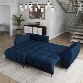 Masseno Narożnik VESTANO  z funkcją spania i pojemnikiem na pościel Narozniki L, Rozkładana sofa - Niebieski, MATT VELVET 79