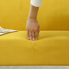 HOMCOM Sofa dwuosobowa z pokryciem kordowym, grubą tapicerką i solidnymi nogami drewnianymi do salonu, sypialni, biura, Żółty