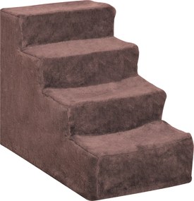 PawHut Schodki dla psa 4-stopniowe, zdejmowany pokrowiec, dla małych psów, 44 cm, brązowe | Aosom PL