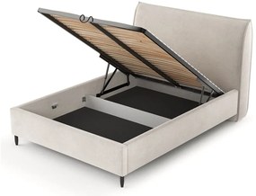 Kremowe tapicerowane łóżko dwuosobowe ze schowkiem i stelażem 140x200 cm Shell – Maison de Rêve