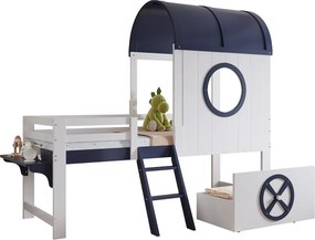 Łóżko piętrowe 90x200 cm - Łóżko dziecięce z drabinką i szufladami - biało-granatowe - bez materaca