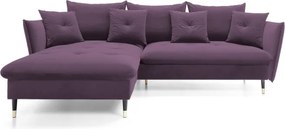Narożnik GLAM Lewostronny z funkcją spania, zestaw z poduszkami wolnostojący tkanina RIVIERA 69 Fioletowy DOMO HOME