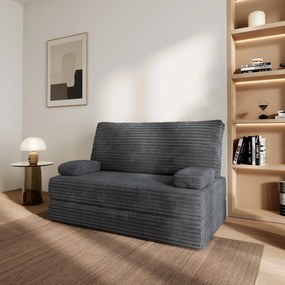 Masseno Sofa piankowa LADIA z funkcją spania, Kanapa z pianki do salonu, Bezmontażowa, Tkanina sztruksowa – Grafitowy TILIA 90