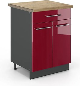 Szafka dolna do kuchni bordowa czerwień wysoki połysk 60x60x82 fame-line
