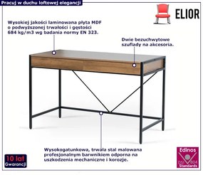 Industrialne duże biurko na metalowych nogach z szufladami orzech + czarny Shade
