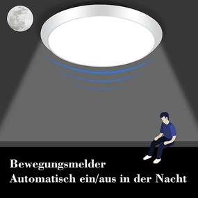 NETTLIFE Okrągła biała lampa sufitowa LED z czujnikiem ruchu 15 W wewnętrzna 4000 K neutralna biel IP44 Lampa schodowa 30 cm do przedpokoju salonu