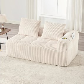 Wygodna sofa 2-osobowa - 158 x 93 x 61 cm - nie wymaga montażu - z poduszkami oparcia i kieszenią - aksamitna - beżowa