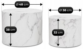 Zestaw Stolików Kawowych LEILA 38 cm/48 cm Biały Marmur Nowoczesny Glamour