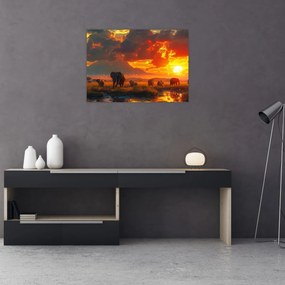 Obraz na szkle - Stado słoni (70x50 cm)