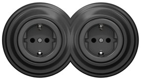 Kliklap - Podwójne retro gniazdo domowe z ramką SCHUKO 230V, antracyt