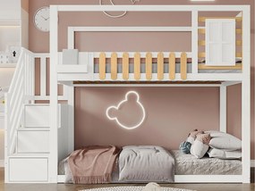 Łóżko piętrowe z litego drewna 90x200cm - MDF - ze schodkami do przechowywania - białe